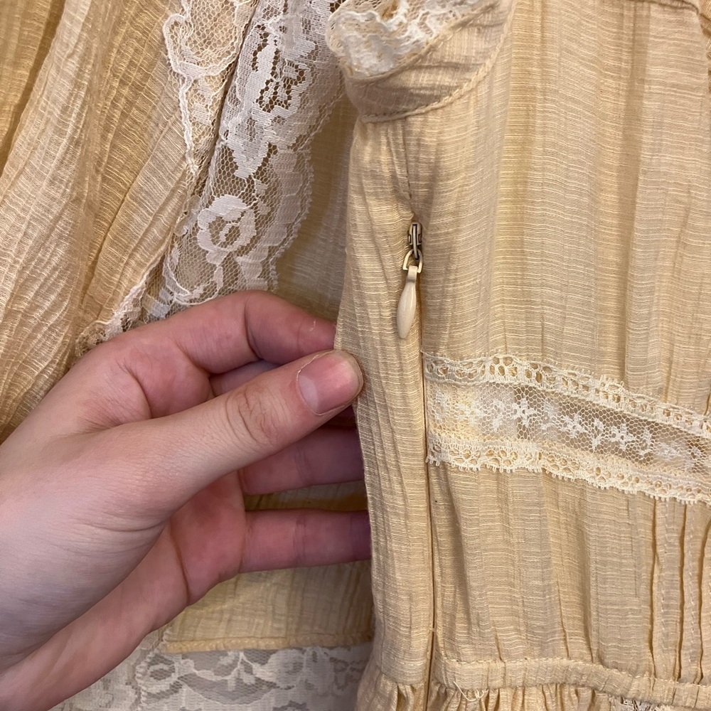 Yellow Lace-Trim Midi Dress with Cardigan - Picture 6 of 12